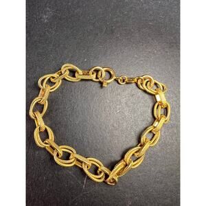 Vintage Italian 18k Gold Plated Bronze Textured Link Bracelet